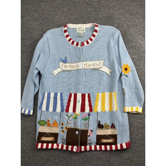The Quacker Factory Sweater Womens Large Farmers Market Veggies Fruit Cardigan - Picture 1 of 7